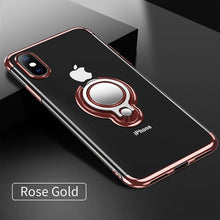Load image into Gallery viewer, 360 Kickstand Phone Case For iPhone 8 7 Plus XR X 10 XS Max Plating Ring Holder Cover For iPhone 6 6s Plus Silicone Coque Fundas